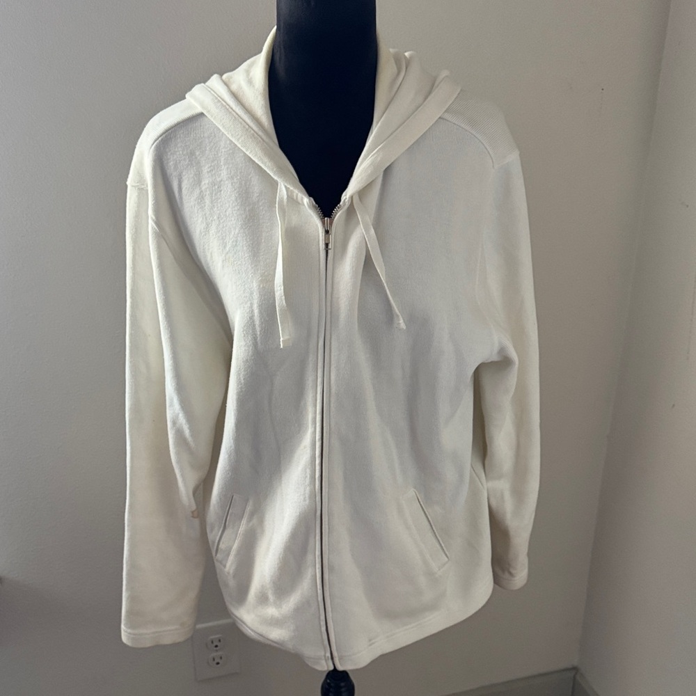 Talbots white full front‎  Zip-Up Hoodie 100% cotton Sz XL
